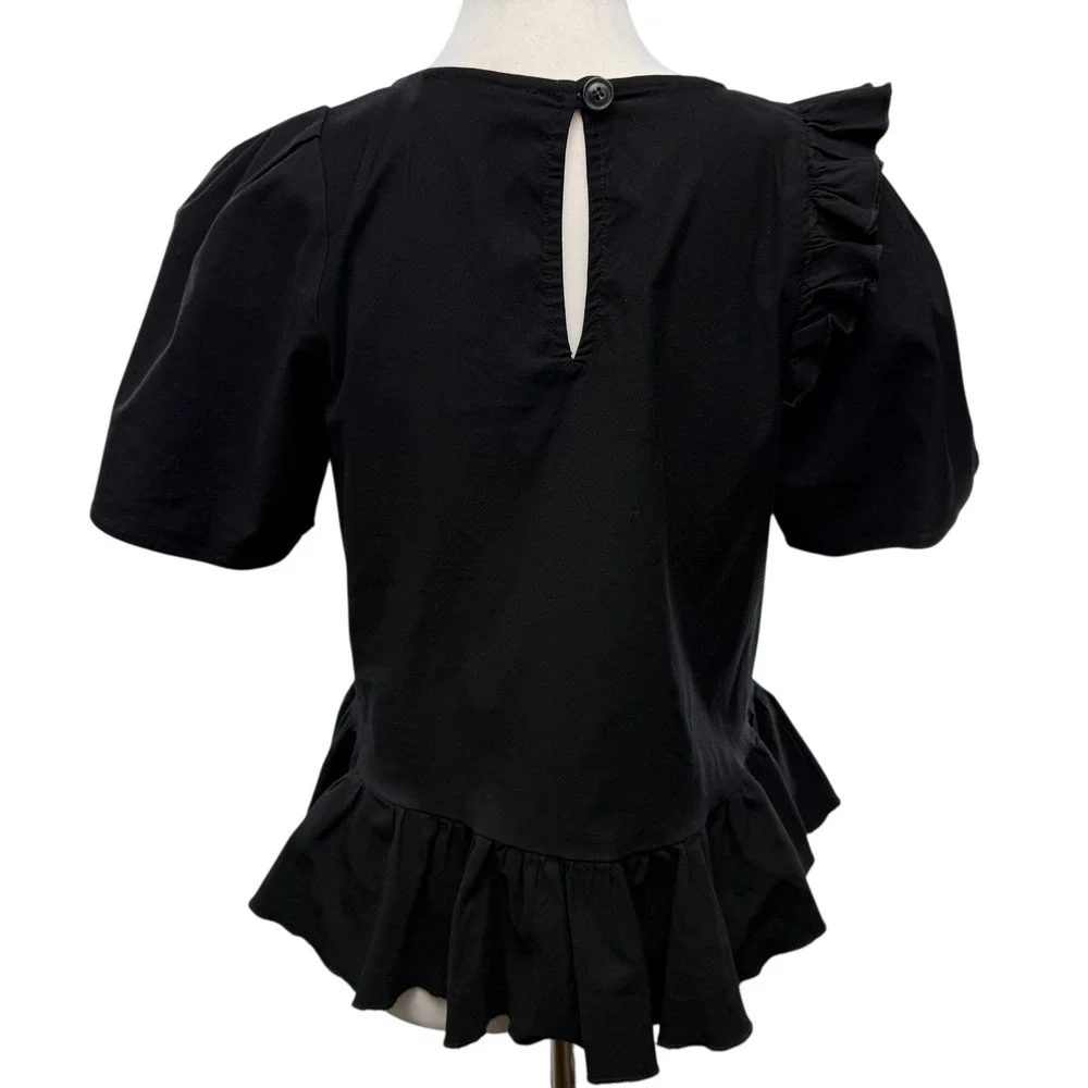 Sea New York Structured Cross Over‎ Ruffle Top Women's Size 8 Peplum Black